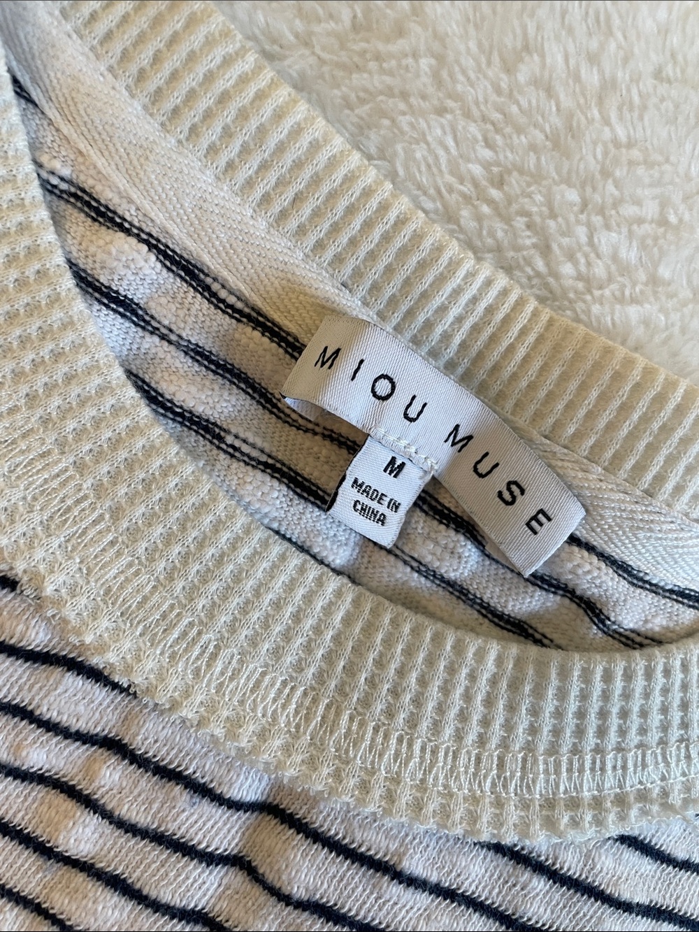 Miou Muse White and Blue Striped Sleeveless Knit Top - Picture 2 of 4